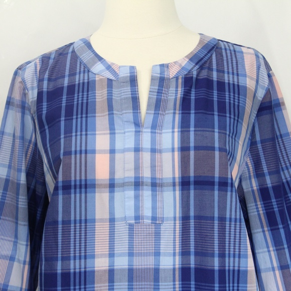 Talbots Plaid Shirt Medium Tunic Top Bell Sleeves - Picture 2 of 7